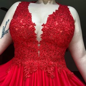 JOVANI Red Beaded Jewel Mesh Chiffon Prom Dress *READ SIZE INFO*